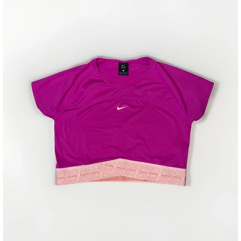 Nike Pro Dri-FIT Womens Crop Top Magenta Pink Training Shirt CJ4185-601 Size M